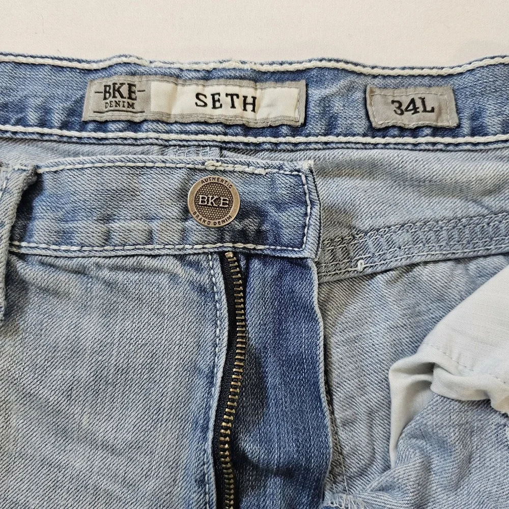 BKE By Buckle Seth Mens 34L 34x34 Light Wash Bootcut Blue Jeans Y2K 100% Cotton